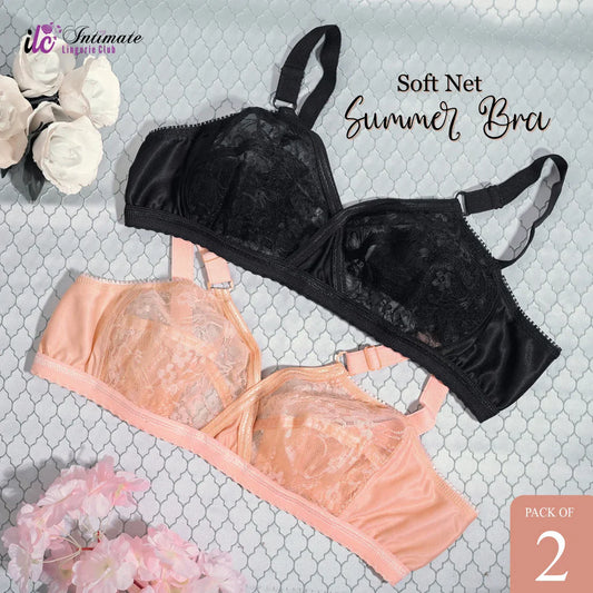 Transparent Cotton Bras – Pack of 2 | Non-Padded, Non-Wired, Full Net Design - Shoptiqu